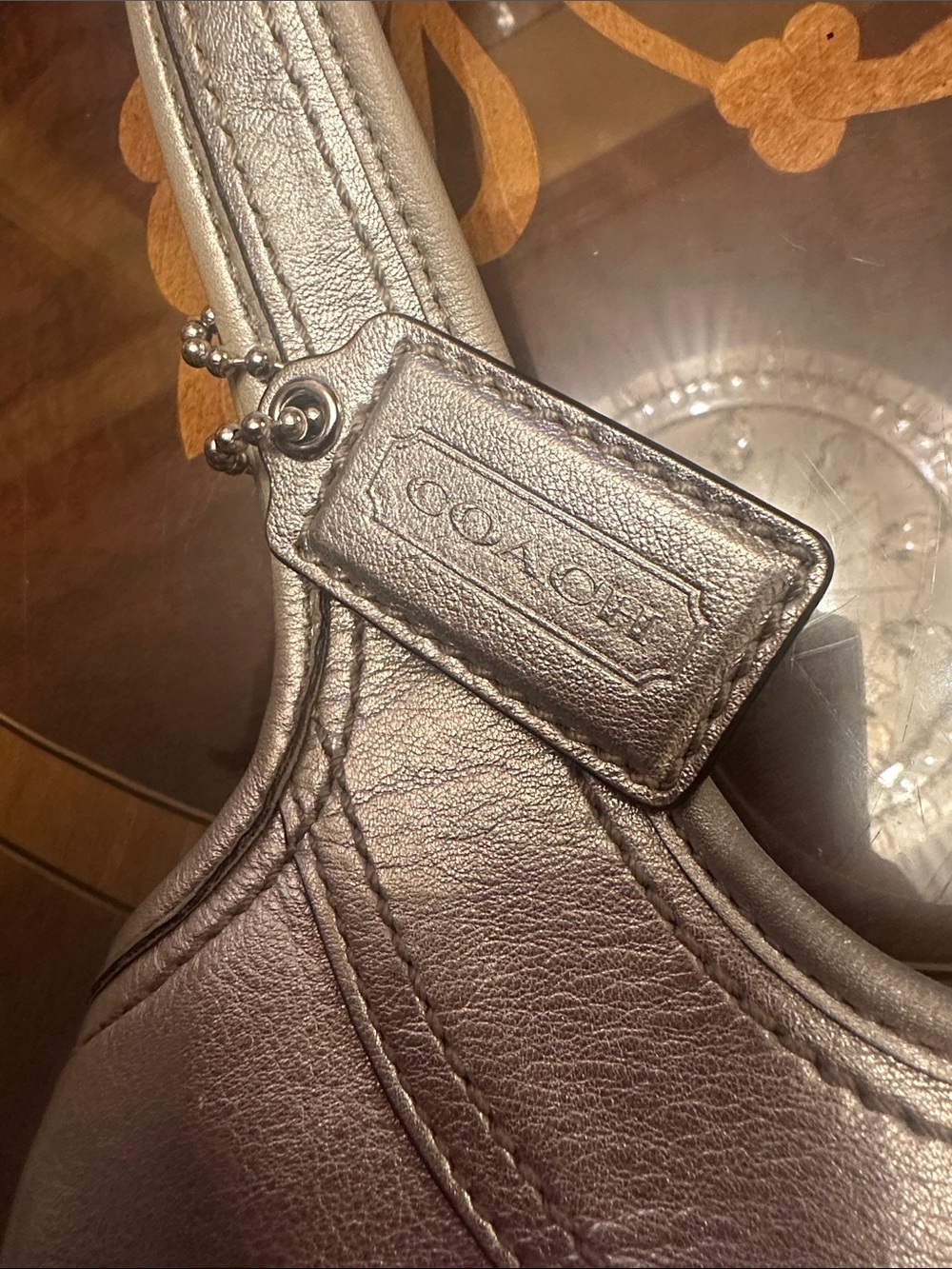 Like New Coach Metallic Silver Leather Tote Bag - Women - Picture 2 of 9